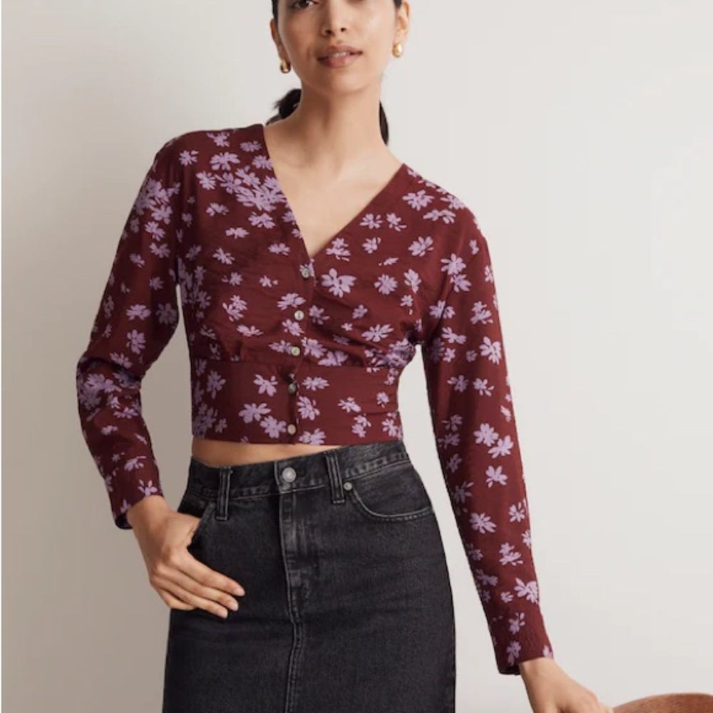Madewell Burgundy and Purple Floral Blouse